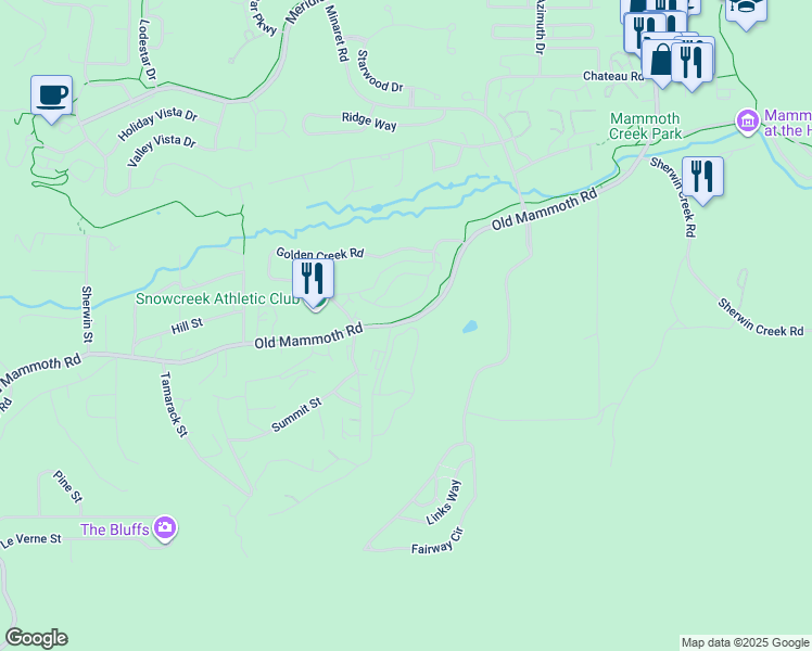 map of restaurants, bars, coffee shops, grocery stores, and more near 461 Ranch Road in Mammoth Lakes