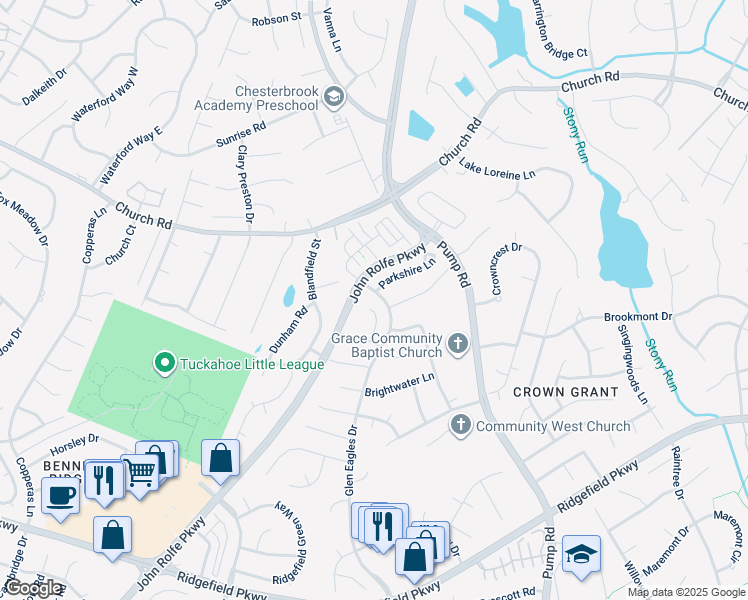 map of restaurants, bars, coffee shops, grocery stores, and more near 2629 Hillgate Court in Richmond