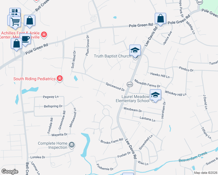 map of restaurants, bars, coffee shops, grocery stores, and more near 7122 Sugar Oak Court in Mechanicsville