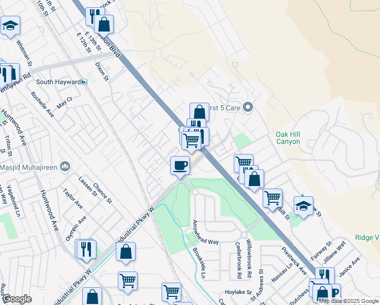 map of restaurants, bars, coffee shops, grocery stores, and more near 29619 Mission Boulevard in Hayward