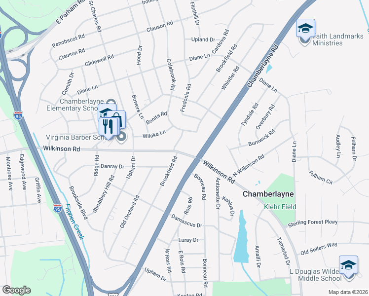 map of restaurants, bars, coffee shops, grocery stores, and more near 6027 Brookfield Road in Richmond