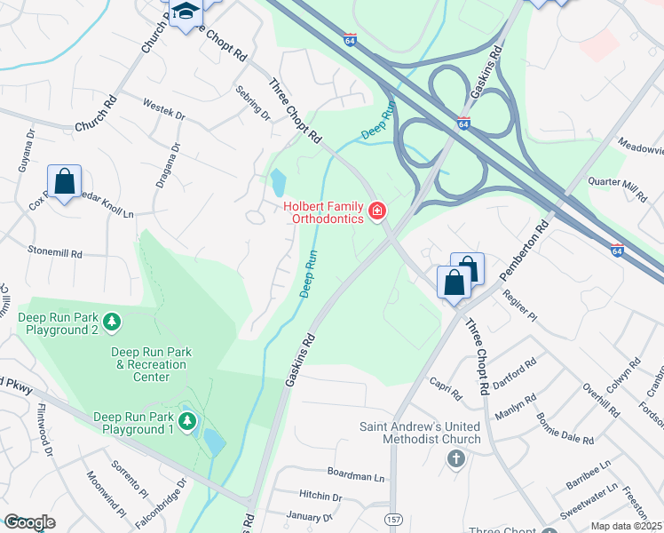 map of restaurants, bars, coffee shops, grocery stores, and more near 2400 Gaskins Road in Richmond