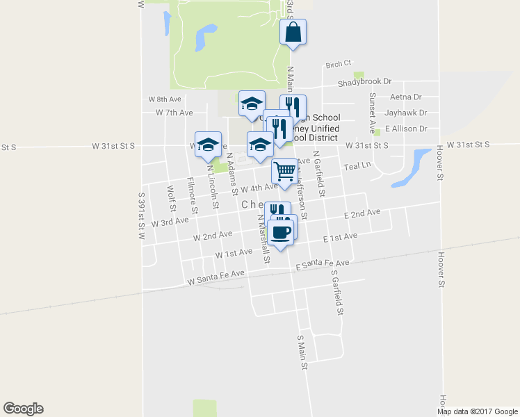 map of restaurants, bars, coffee shops, grocery stores, and more near 398 North Marshall Street in Cheney