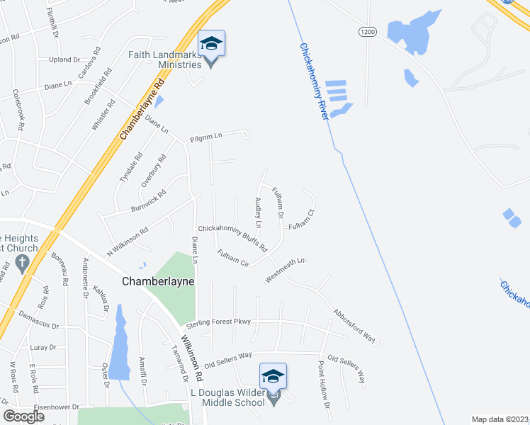 map of restaurants, bars, coffee shops, grocery stores, and more near 8309 Audley Lane in Richmond