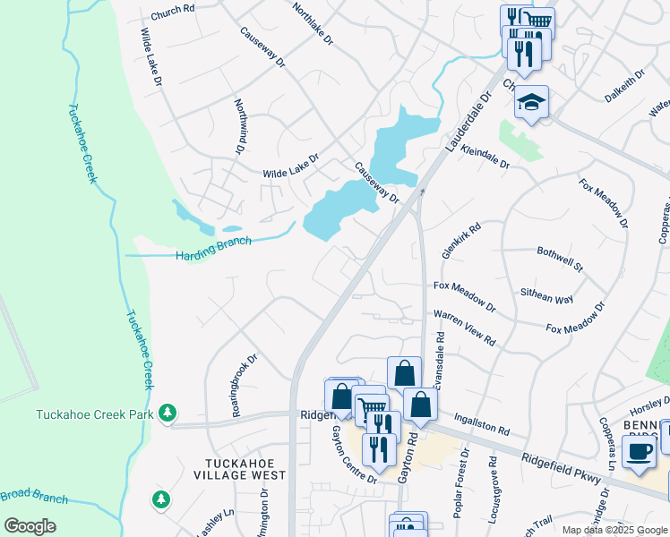 map of restaurants, bars, coffee shops, grocery stores, and more near 2639 Towngate Court in Richmond