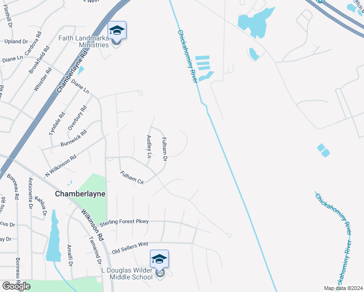 map of restaurants, bars, coffee shops, grocery stores, and more near 8316 Fulham Court in Richmond