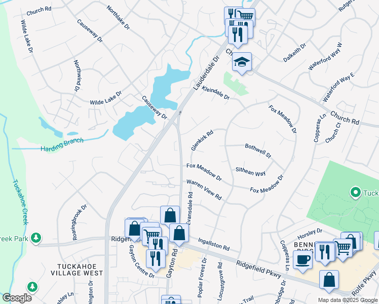 map of restaurants, bars, coffee shops, grocery stores, and more near 12201 Glenkirk Court West in Richmond