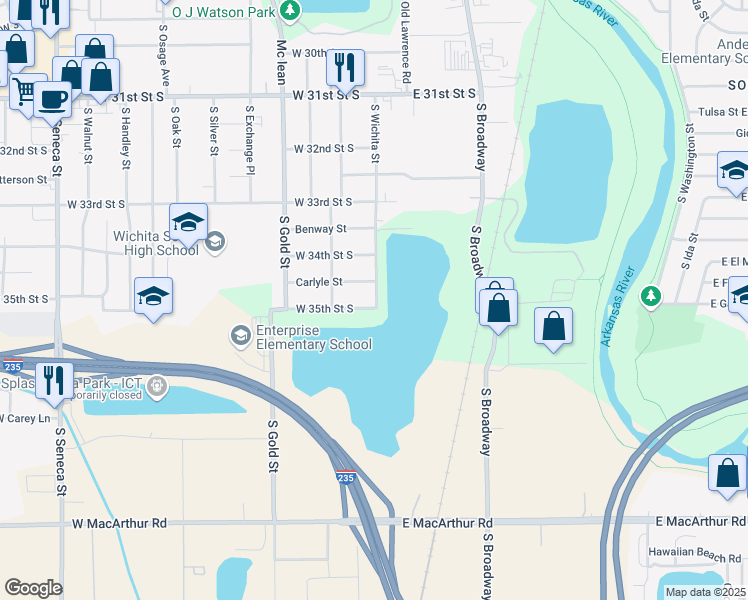 map of restaurants, bars, coffee shops, grocery stores, and more near 311 Carlyle Street in Wichita
