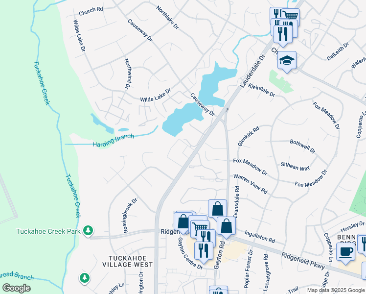 map of restaurants, bars, coffee shops, grocery stores, and more near 2633 Towngate Court in Richmond