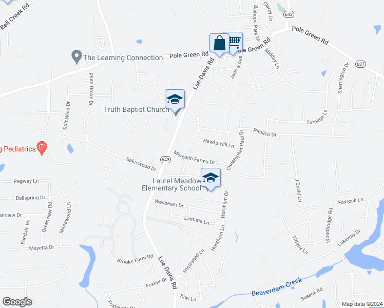 map of restaurants, bars, coffee shops, grocery stores, and more near 7024 Meredith Farms Drive in Mechanicsville