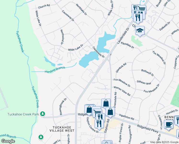 map of restaurants, bars, coffee shops, grocery stores, and more near 2639 Towngate Court in Richmond