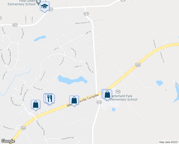 map of restaurants, bars, coffee shops, grocery stores, and more near 8460 Old Cavalry Drive in Mechanicsville
