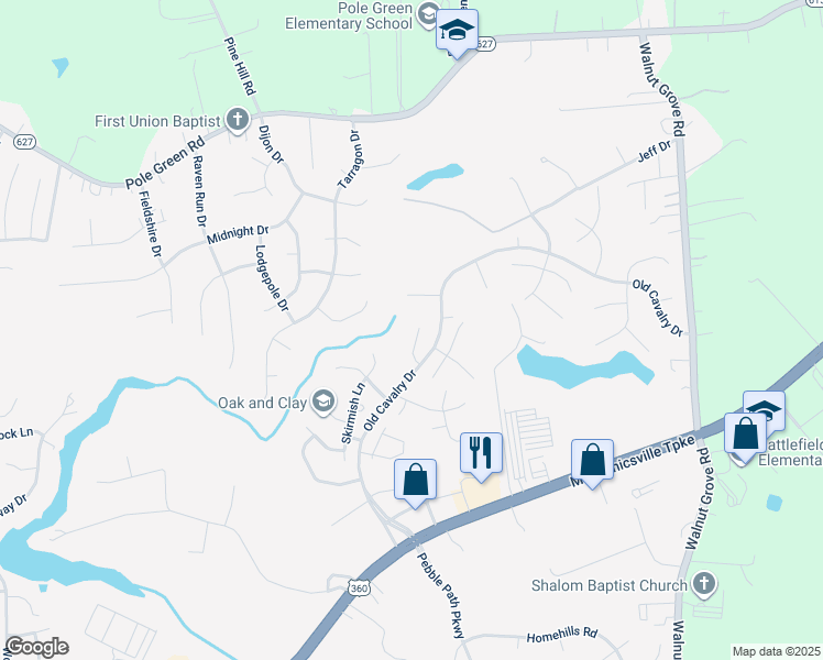 map of restaurants, bars, coffee shops, grocery stores, and more near 8263 Siege Road in Mechanicsville
