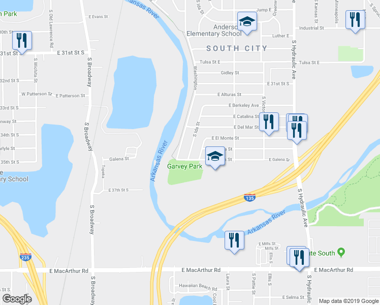 map of restaurants, bars, coffee shops, grocery stores, and more near 2036 South Ida Avenue in Wichita