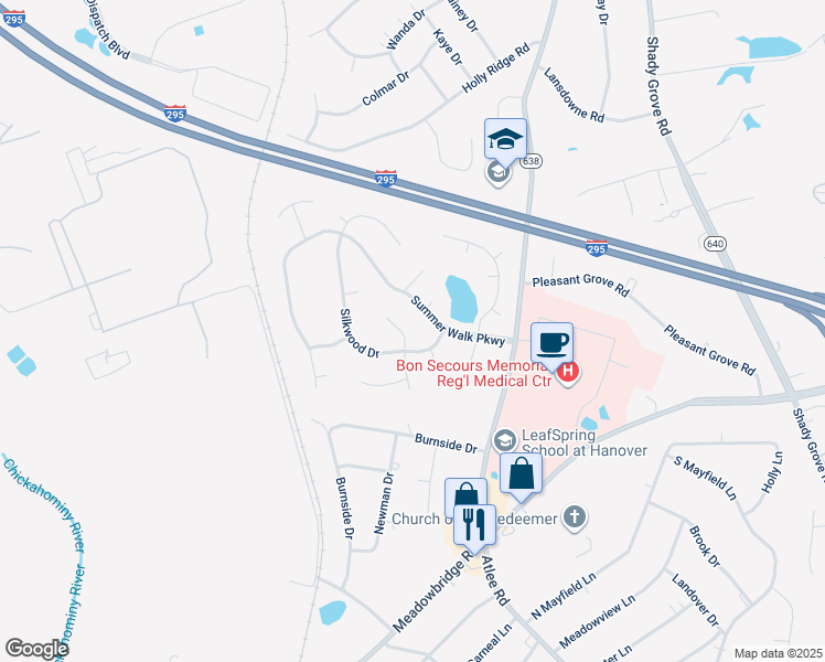 map of restaurants, bars, coffee shops, grocery stores, and more near 8248 Redberry Lane in Mechanicsville