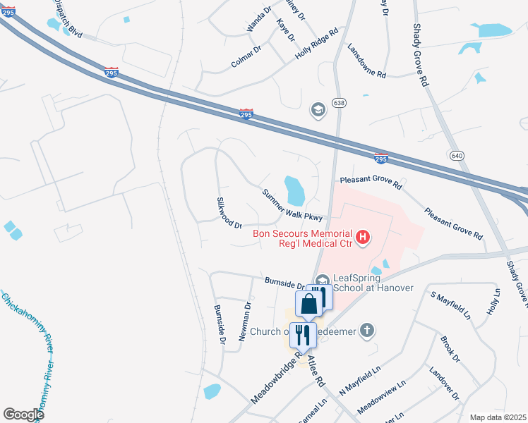 map of restaurants, bars, coffee shops, grocery stores, and more near 8248 Redberry Lane in Mechanicsville