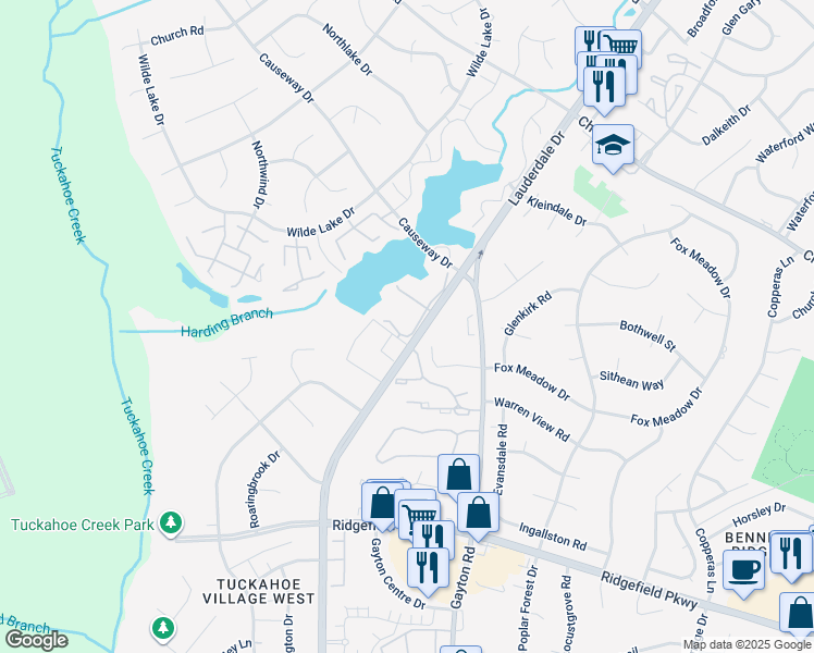 map of restaurants, bars, coffee shops, grocery stores, and more near 2736 Old Point Drive in Richmond