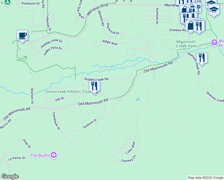 map of restaurants, bars, coffee shops, grocery stores, and more near 1474 Old Mammoth Road in Mammoth Lakes