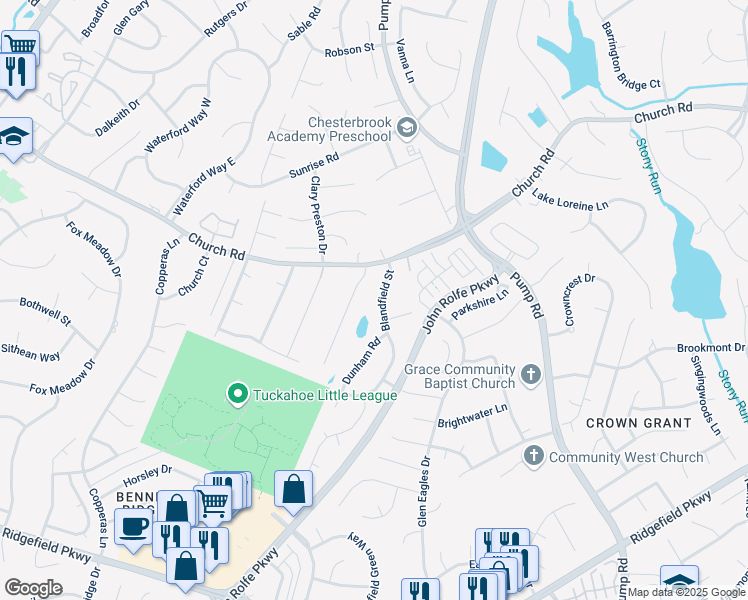 map of restaurants, bars, coffee shops, grocery stores, and more near 2549 Covey Run Drive in Richmond