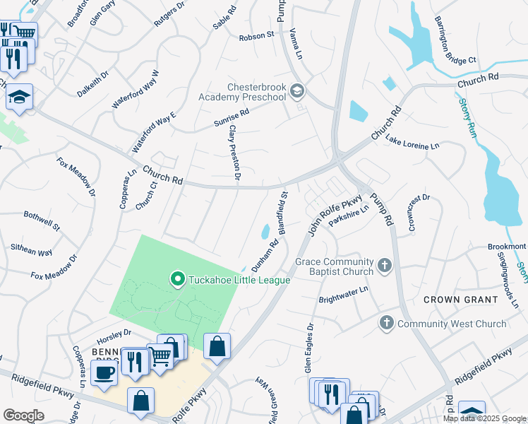 map of restaurants, bars, coffee shops, grocery stores, and more near 2549 Covey Run Drive in Richmond
