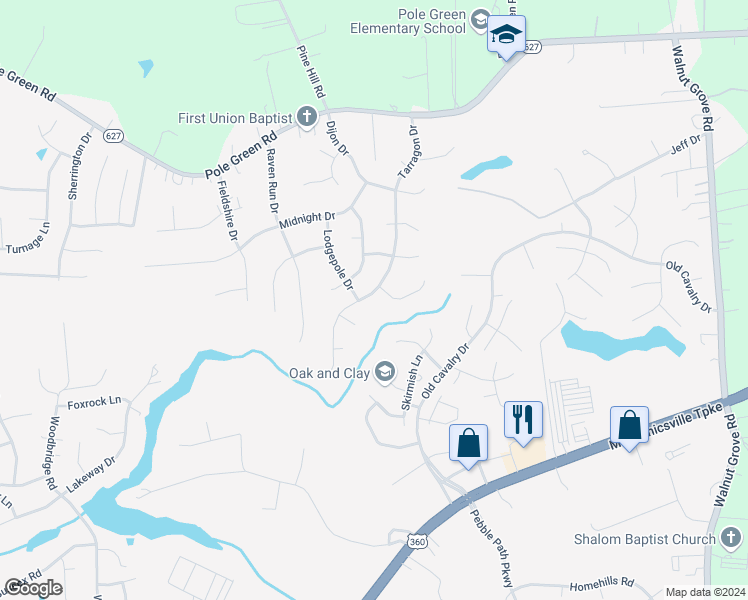 map of restaurants, bars, coffee shops, grocery stores, and more near 8268 Tarragon Drive in Mechanicsville