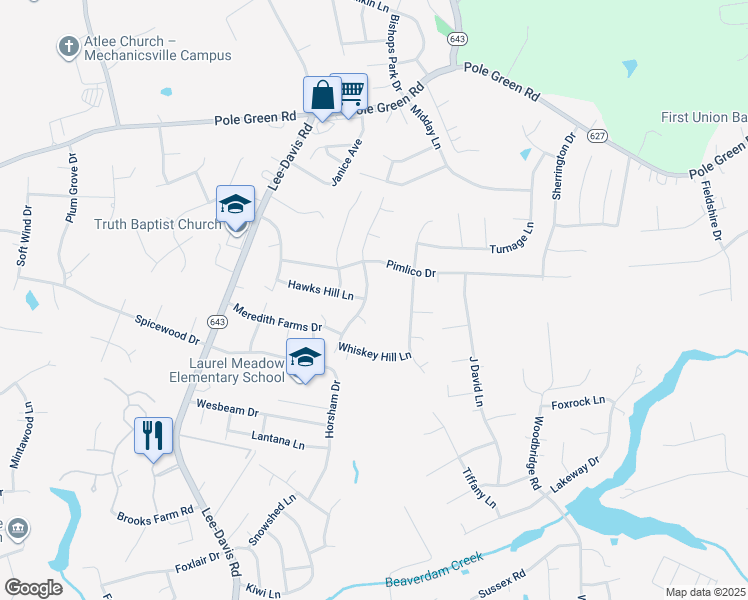 map of restaurants, bars, coffee shops, grocery stores, and more near 8236 Christopher Paul Drive in Mechanicsville
