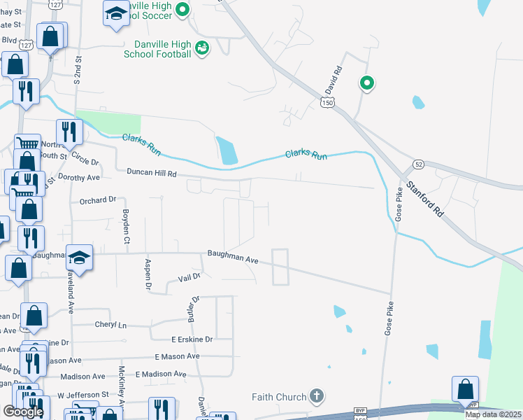 map of restaurants, bars, coffee shops, grocery stores, and more near 128 Imperial Drive in Danville