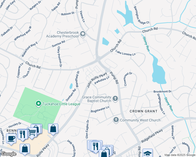 map of restaurants, bars, coffee shops, grocery stores, and more near 10948 Parkshire Lane in Henrico