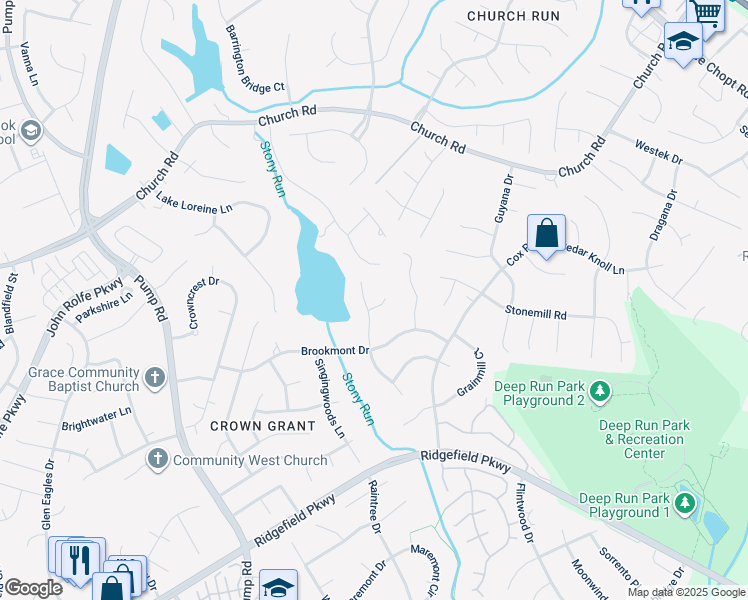 map of restaurants, bars, coffee shops, grocery stores, and more near 2309 Persimmon Trek in Richmond