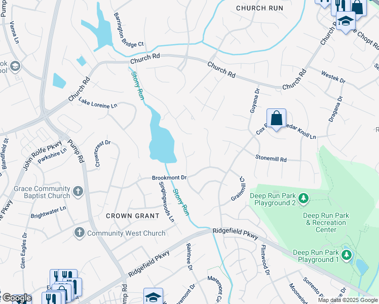 map of restaurants, bars, coffee shops, grocery stores, and more near 2309 Persimmon Trek in Richmond