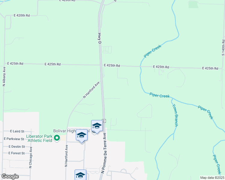 map of restaurants, bars, coffee shops, grocery stores, and more near 4268 Highway D in Bolivar