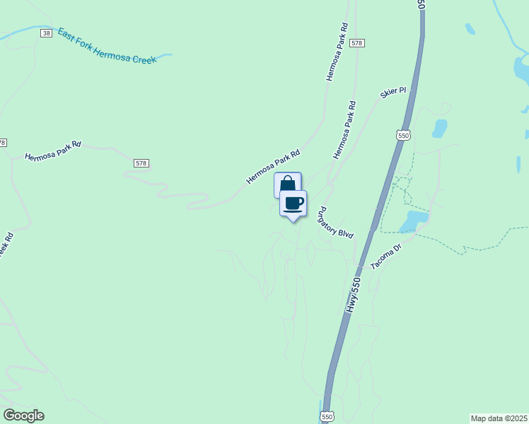map of restaurants, bars, coffee shops, grocery stores, and more near 350 West Needles in Durango