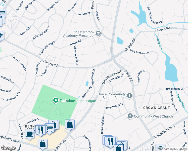 map of restaurants, bars, coffee shops, grocery stores, and more near 11925 Blandfield Street in Richmond