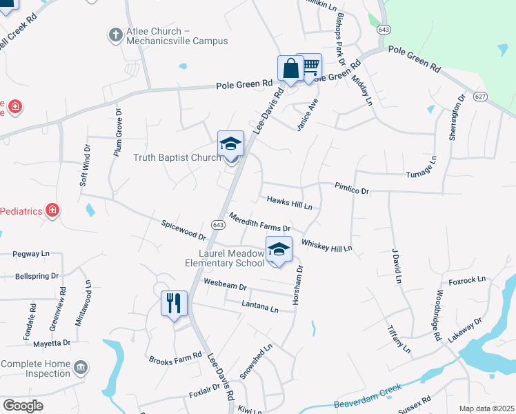 map of restaurants, bars, coffee shops, grocery stores, and more near 8286 Lee Davis Road in Mechanicsville