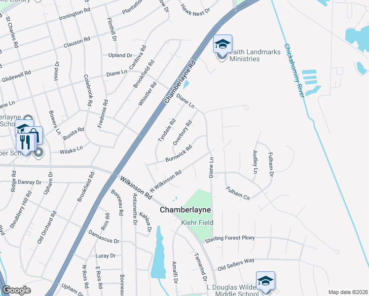 map of restaurants, bars, coffee shops, grocery stores, and more near 311 Burnwick Road in Richmond