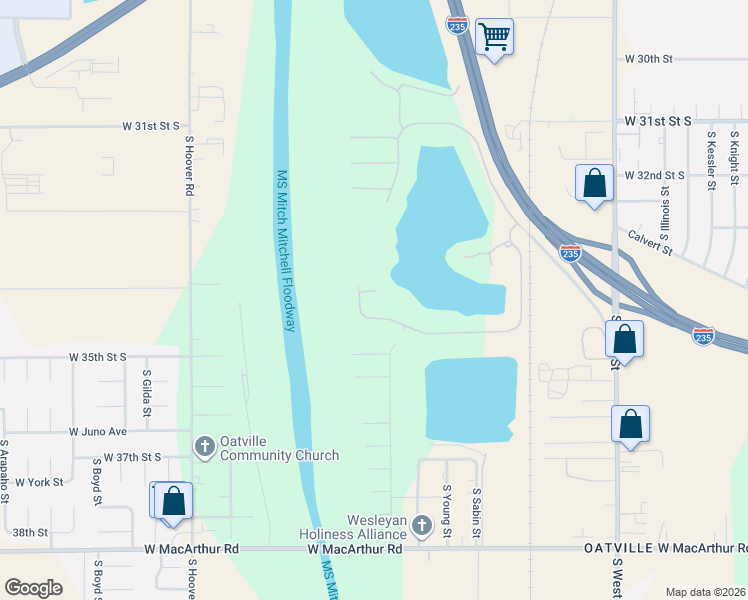 map of restaurants, bars, coffee shops, grocery stores, and more near 3437 South Sabin Court in Wichita