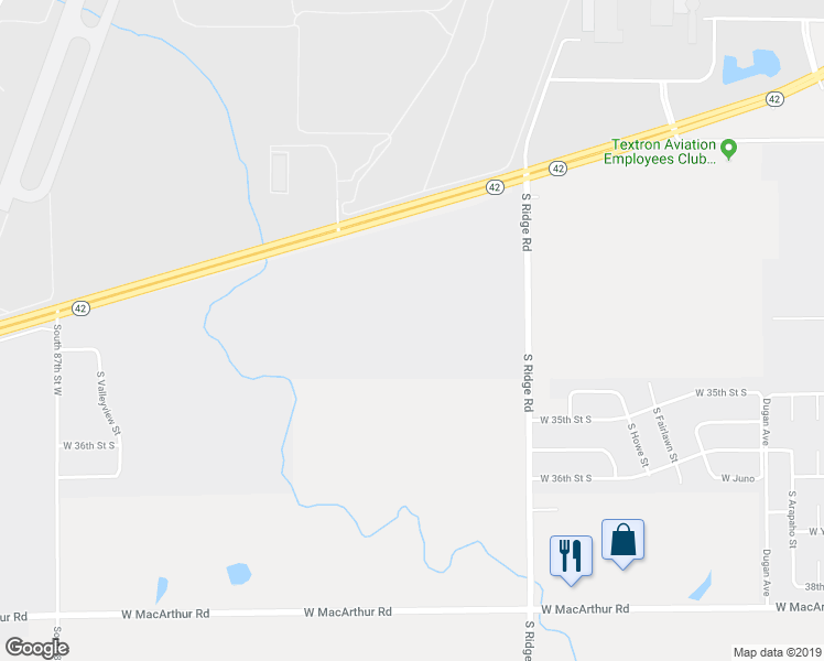 map of restaurants, bars, coffee shops, grocery stores, and more near 3531 South Ridge Road in Wichita
