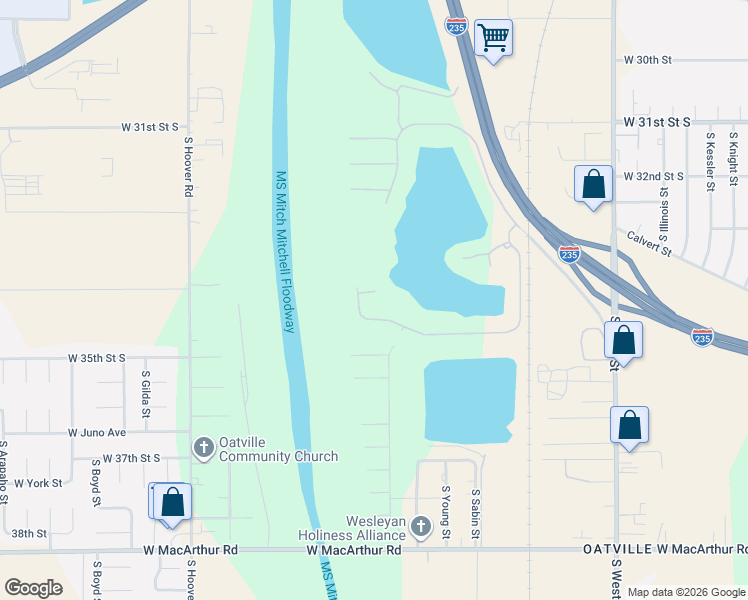 map of restaurants, bars, coffee shops, grocery stores, and more near 3437 South Sabin Court in Wichita