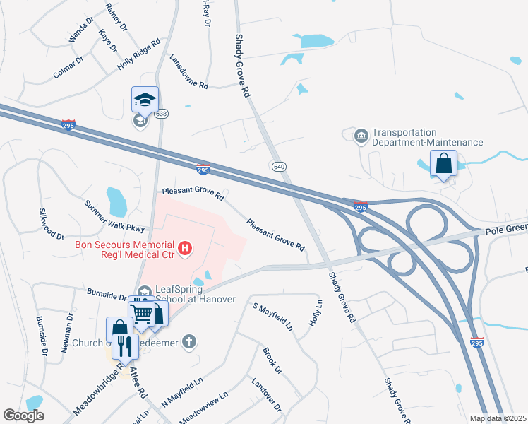 map of restaurants, bars, coffee shops, grocery stores, and more near 8192 Pleasant Grove Road in Mechanicsville