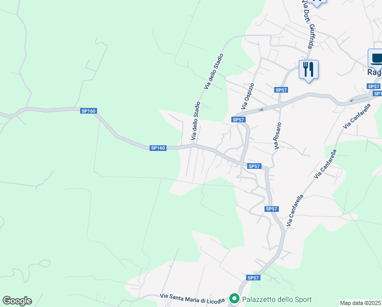 map of restaurants, bars, coffee shops, grocery stores, and more near 38A Via Villaggio San Francesco in Ragalna