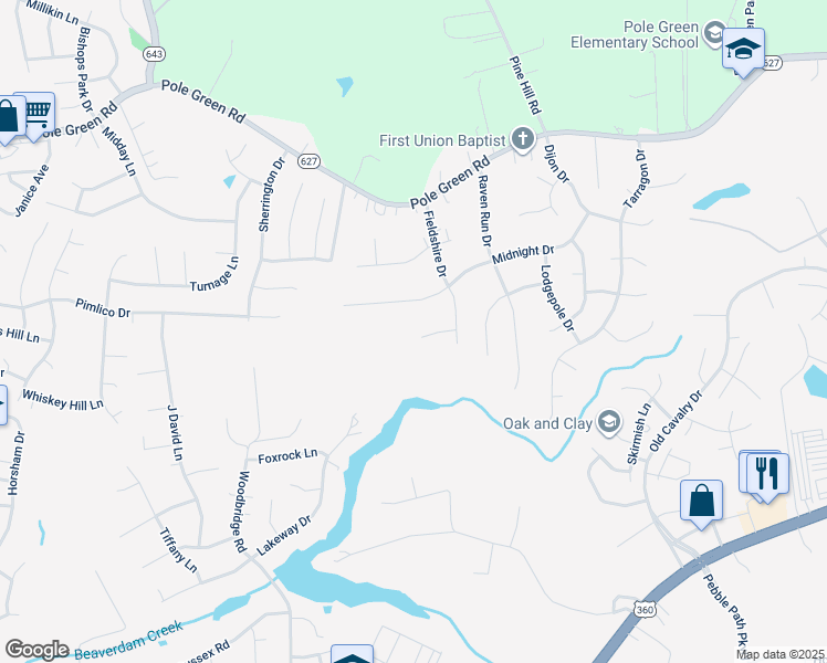 map of restaurants, bars, coffee shops, grocery stores, and more near 6270 Fieldshire Court in Mechanicsville