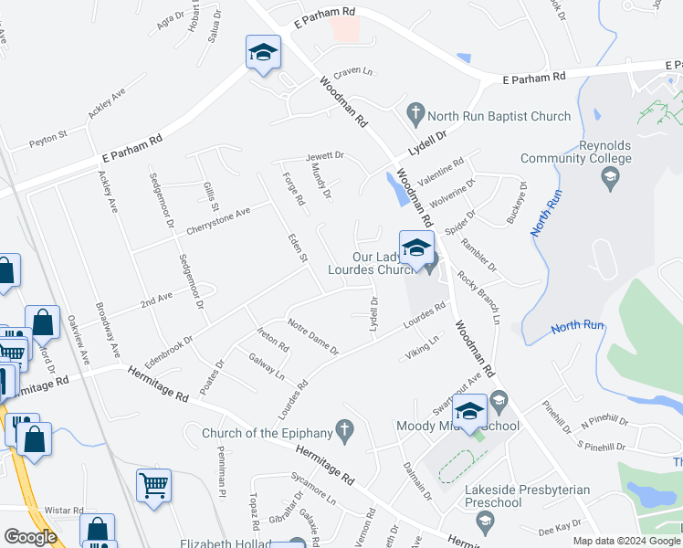 map of restaurants, bars, coffee shops, grocery stores, and more near 8303 Forge Road in Henrico