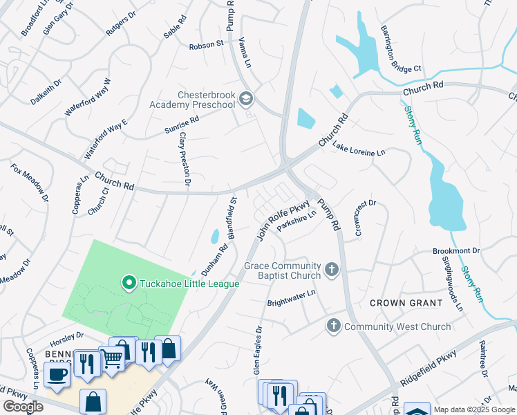 map of restaurants, bars, coffee shops, grocery stores, and more near 2608 Shire Lane in Henrico