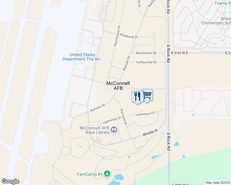 map of restaurants, bars, coffee shops, grocery stores, and more near in Wichita