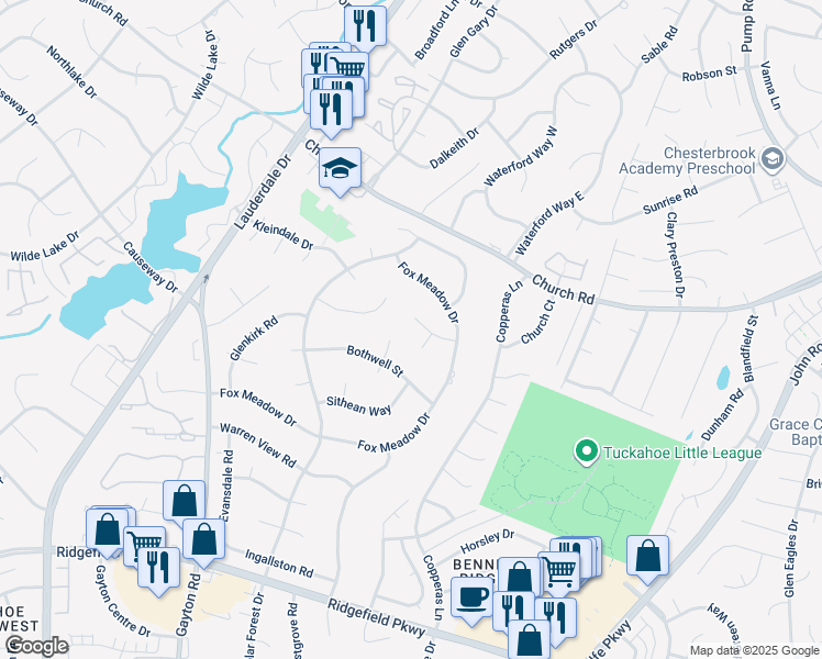 map of restaurants, bars, coffee shops, grocery stores, and more near 2909 Leffingwell Place in Henrico