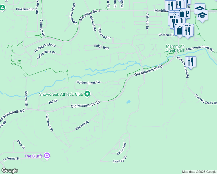 map of restaurants, bars, coffee shops, grocery stores, and more near 1474 Old Mammoth Road in Mammoth Lakes