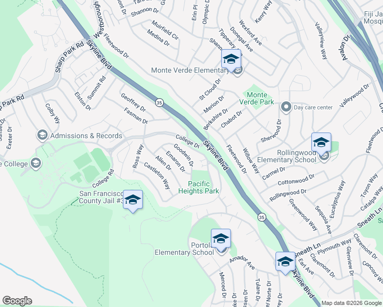 map of restaurants, bars, coffee shops, grocery stores, and more near 228 Goodwin Drive in San Bruno