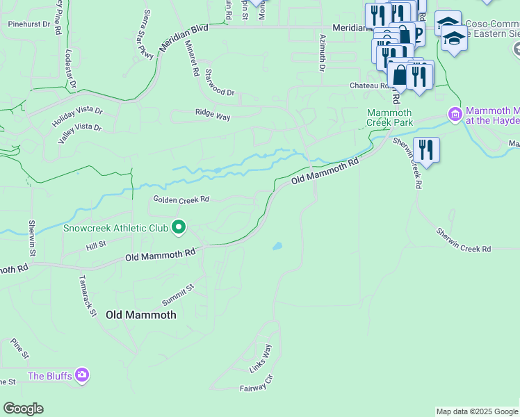 map of restaurants, bars, coffee shops, grocery stores, and more near 502 Golden Creek Road in Mammoth Lakes