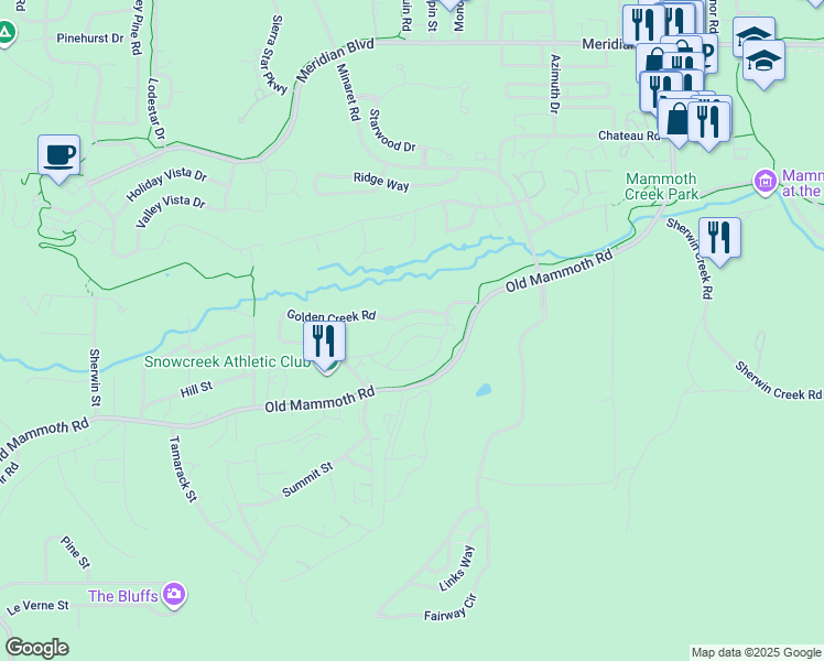 map of restaurants, bars, coffee shops, grocery stores, and more near 502-548 Golden Creek Rd in Mammoth Lakes