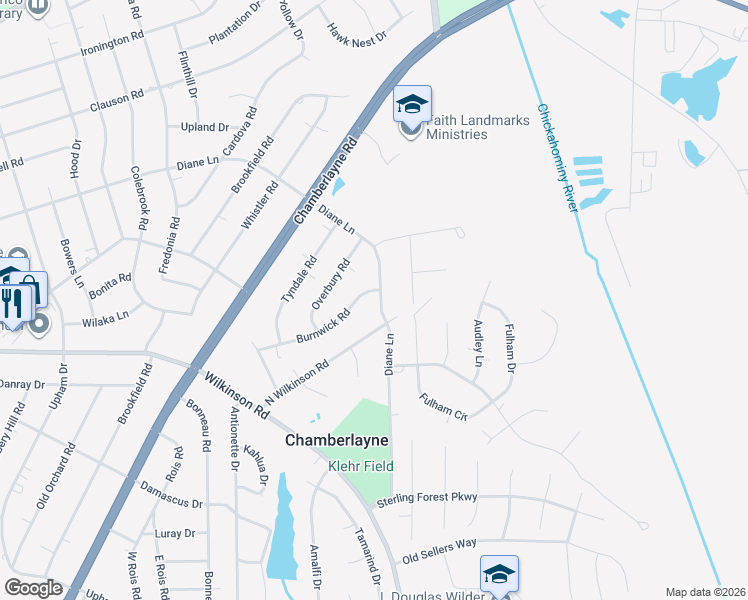 map of restaurants, bars, coffee shops, grocery stores, and more near 300 Burnwick Road in Richmond